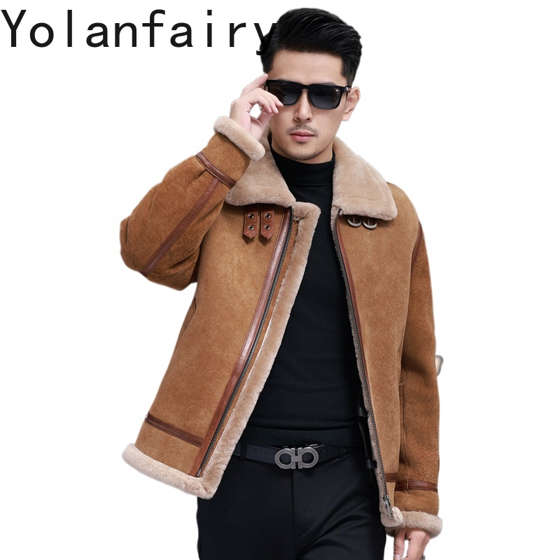 Men'S Fashion Zipper Jacket - YOLANFAIRY Hohe Qualität Echt Schaffell Leder