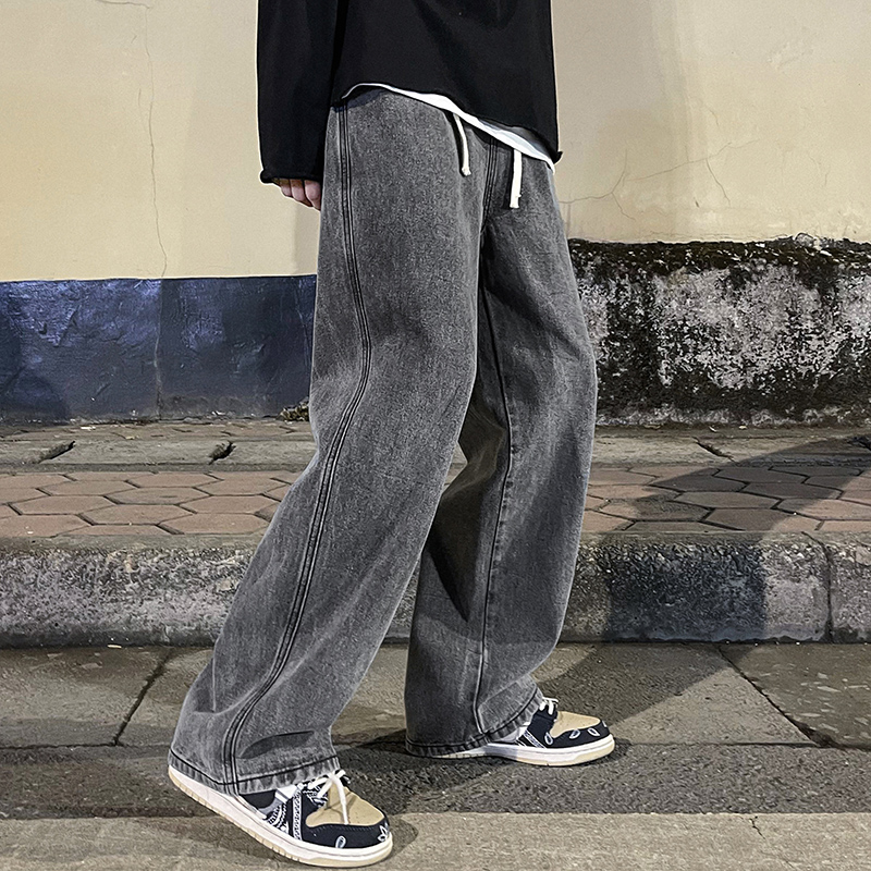 Men'S Fashion Grey Jeans - Koreanische Mode Herren Baggy Jeans Elastische