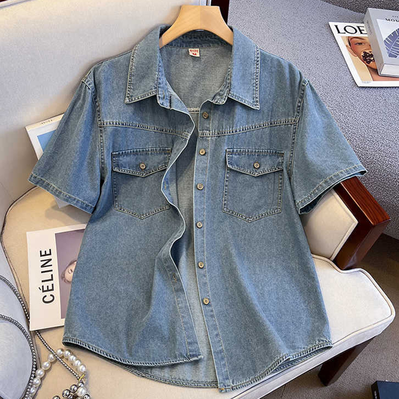 Denim Jacket Vintage - Retro Denim Hemd Für Frauen Sommer