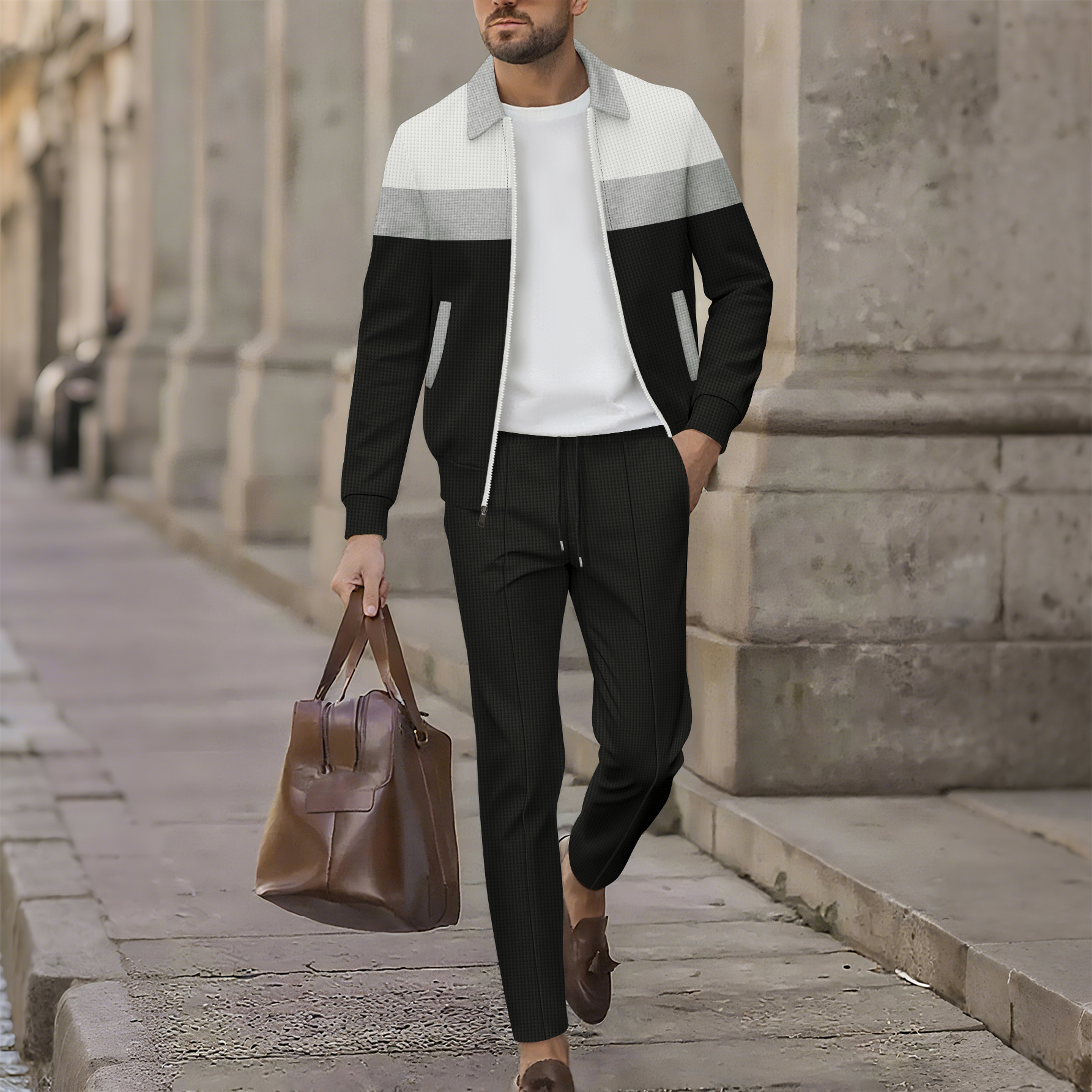 Men'S Fashion Zipper Jacket - Herren Slim Fit Offene Strickjacke Set
