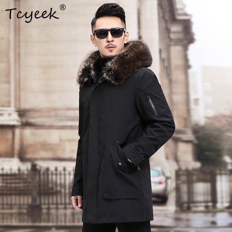 Men'S Fashion Zipper Jacket - Tcyeek Silberfuchs-Pelzkragen Winterjacken für Herren Warmes