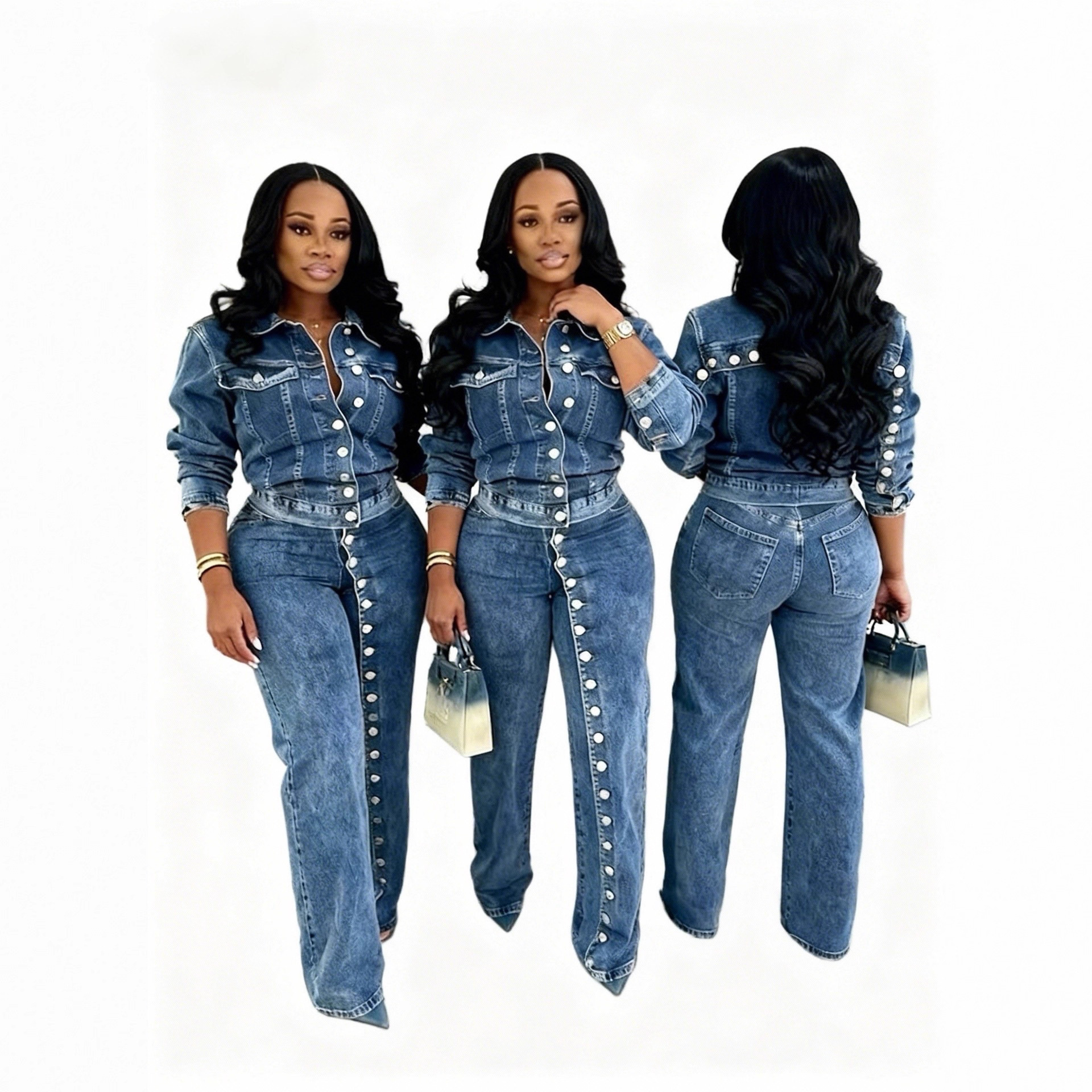 Denim Jacket Vintage - Jeans-Anzug für Damen, 2-teiliges Set, Denim-Jacke
