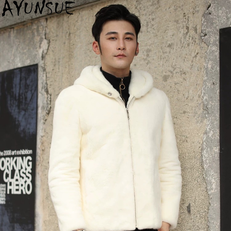 Men'S Fashion Zipper Jacket - AYUSNUE Natürlicher Nerzmantel für Herren Luxuriöse
