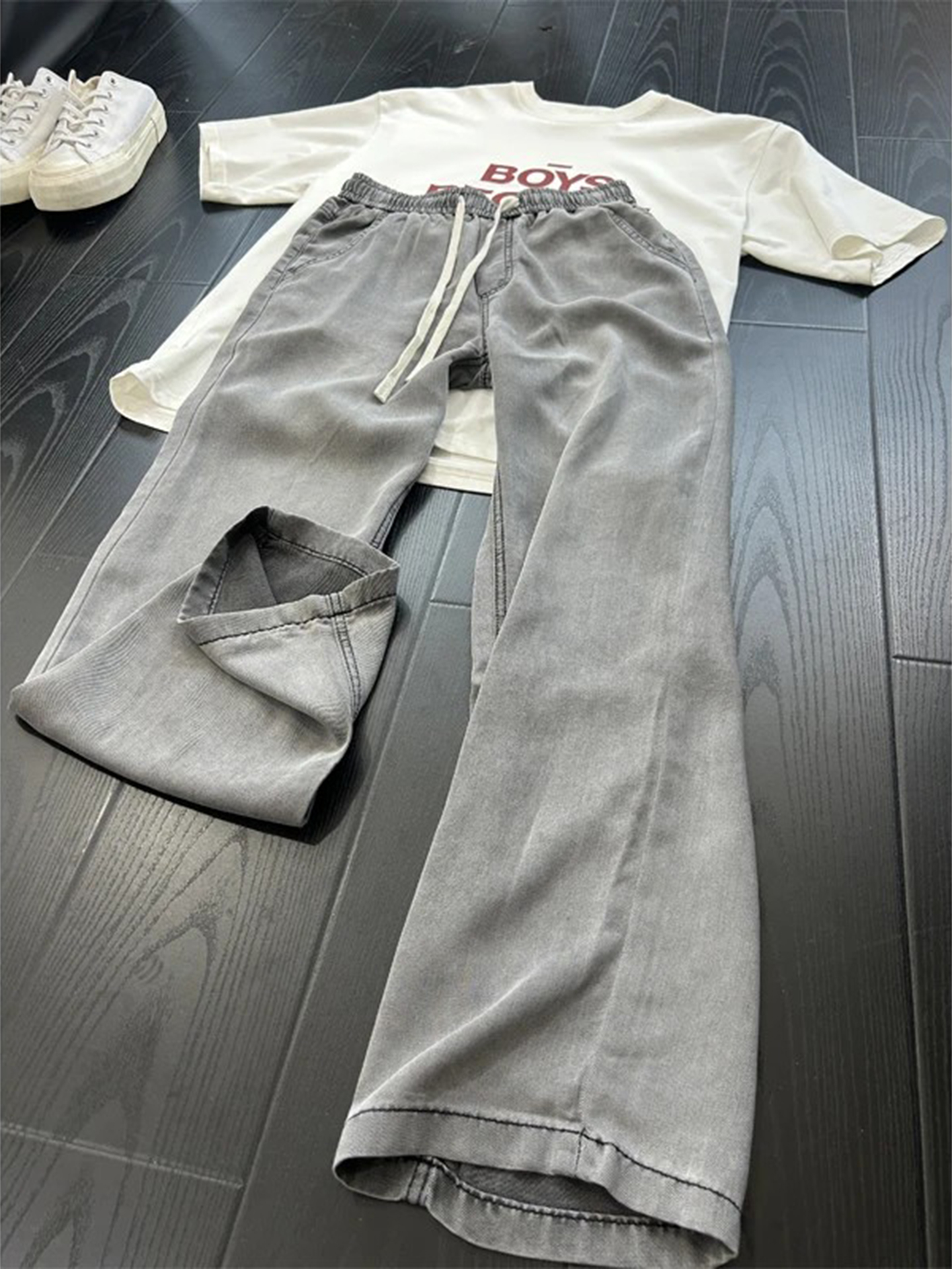 Men'S Fashion Grey Jeans - Hellblau-Graue Weite Gerade Jeans-Shorts für Herren
