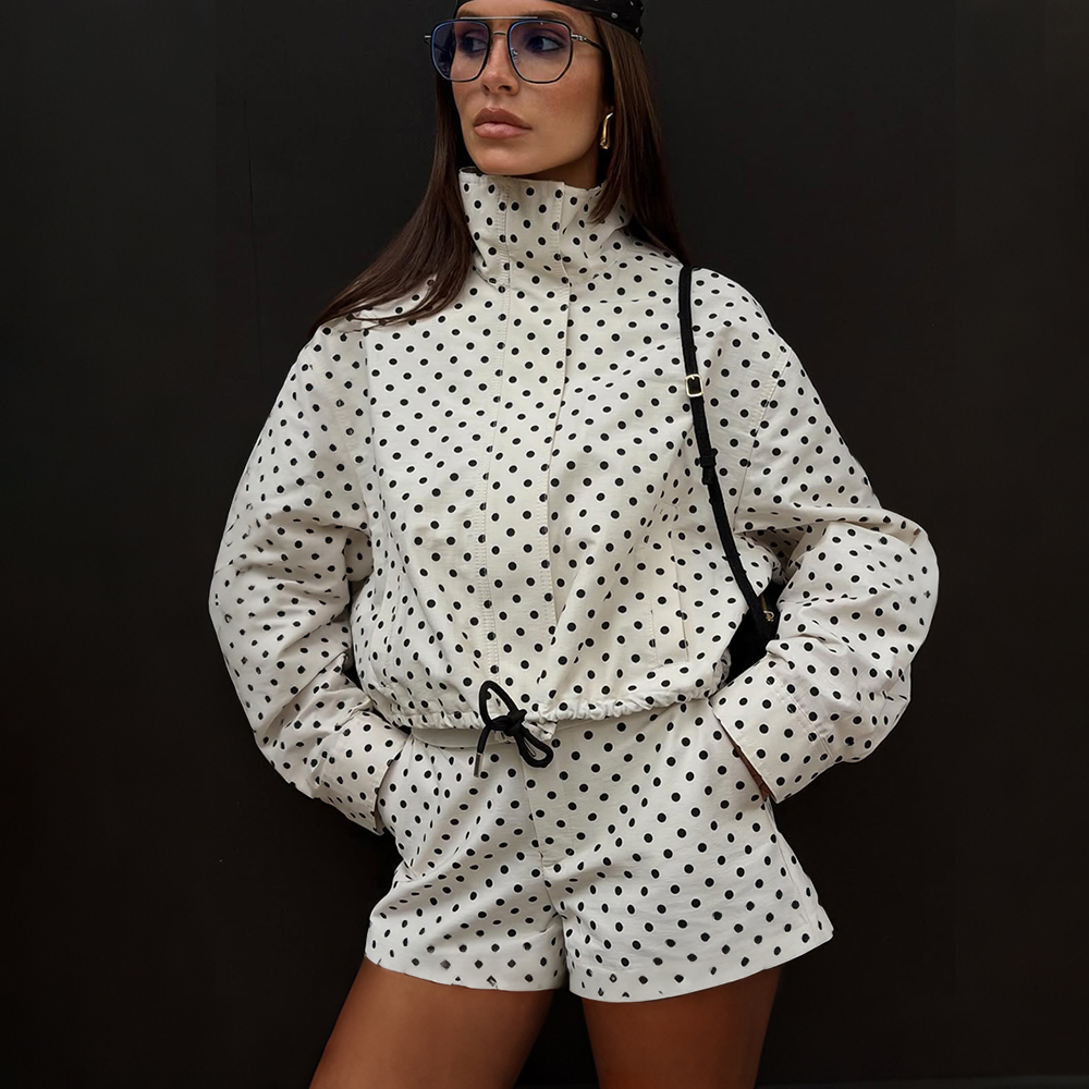 Men'S Fashion Zipper Jacket - Tuularose Damen Polka Dot Shorts 2-Teiliges