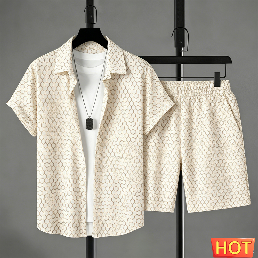Men'S Fashion Usa - Sommer-Outfit Herren Hemd-Set Farbverlauf Freizeit-Hemd-Set Einfarbiges