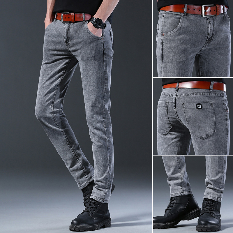 Men'S Fashion Grey Jeans - Herren Slim Fit Elastische Graue Jeanshose