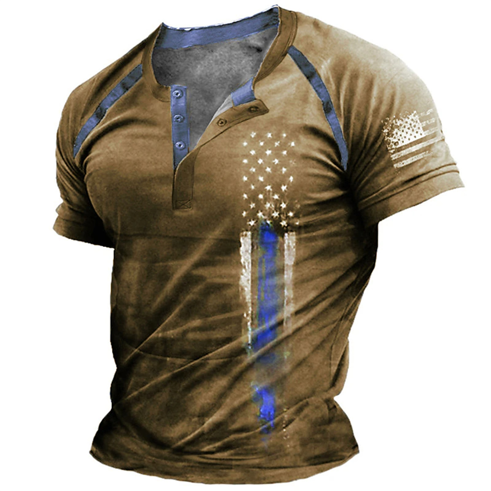 Men'S Fashion Rules - Lustiges 3D-amerikanische-Flaggen-Print Herren-Henley-Shirt, modisches Henley-Kragen-Kurzarmshirt, Sommer-Streetwear,