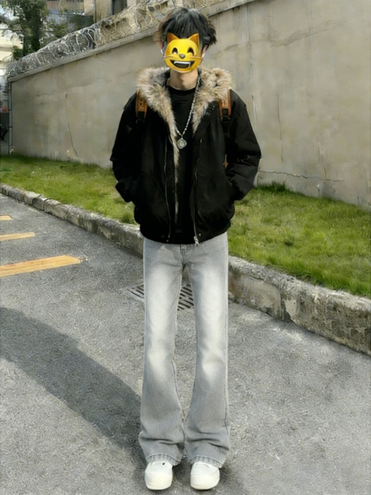 Men'S Fashion Grey Jeans - Graue Zement-Rauch-Jeans mit geradem Bein und