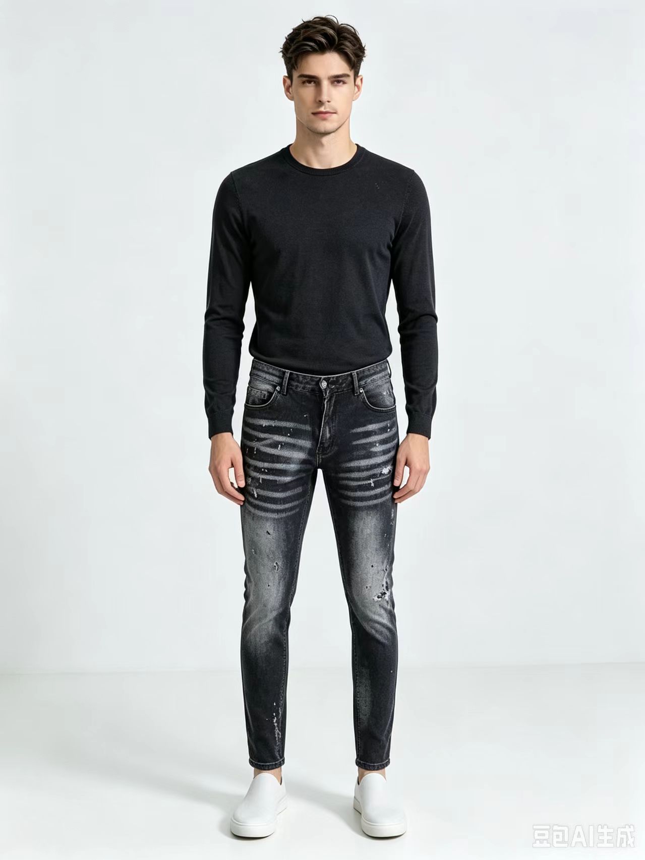 Men'S Fashion Grey Jeans - Herren High Street Hip Hop Graffiti
