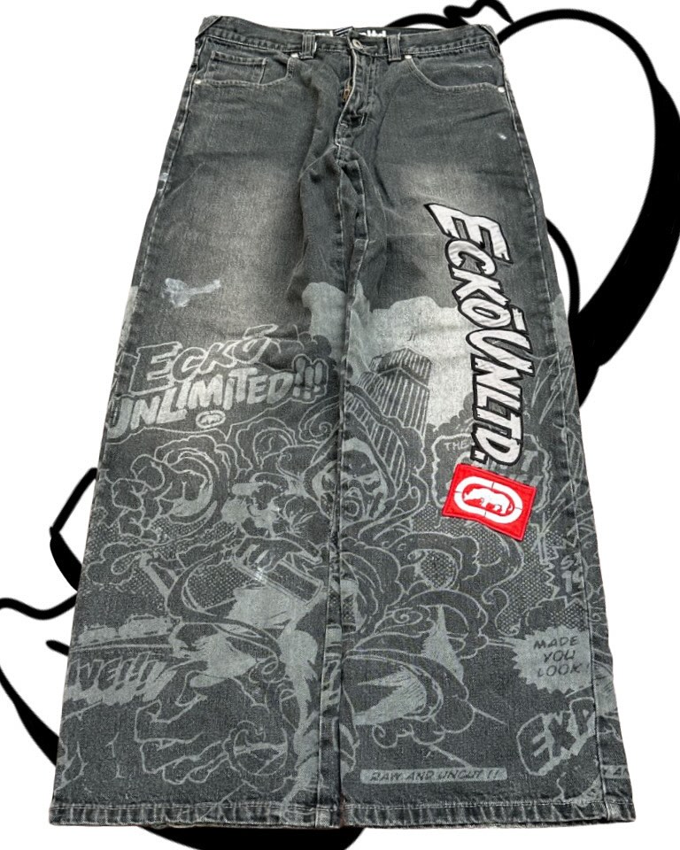 Men'S Fashion Grey Jeans - Amerikanische Mode Bedruckte Jeans Hip-Hop Baggy