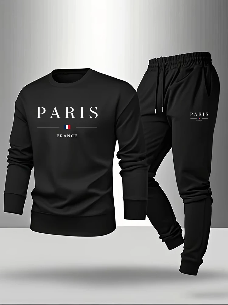 Paris Men'S Fashion - Paris Print Herren-Set: Pullover & Jogginghose