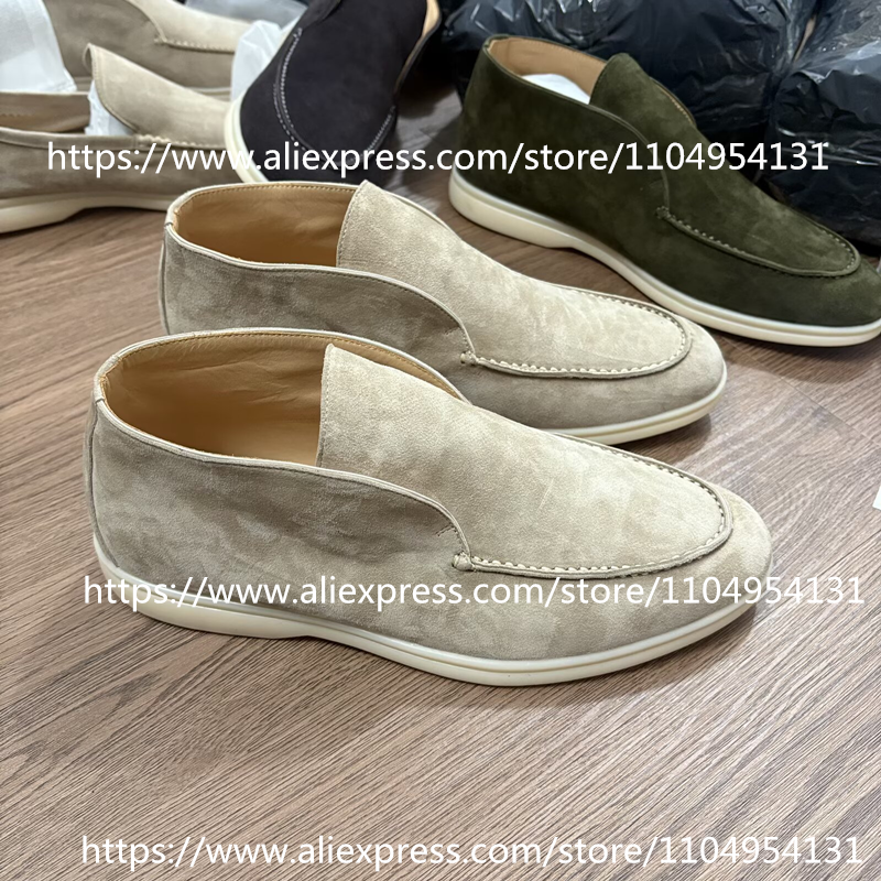 Suede Loafers Men - Aprikose schwarze Loafer Freizeitstiefel Herrenschuhe Ganz