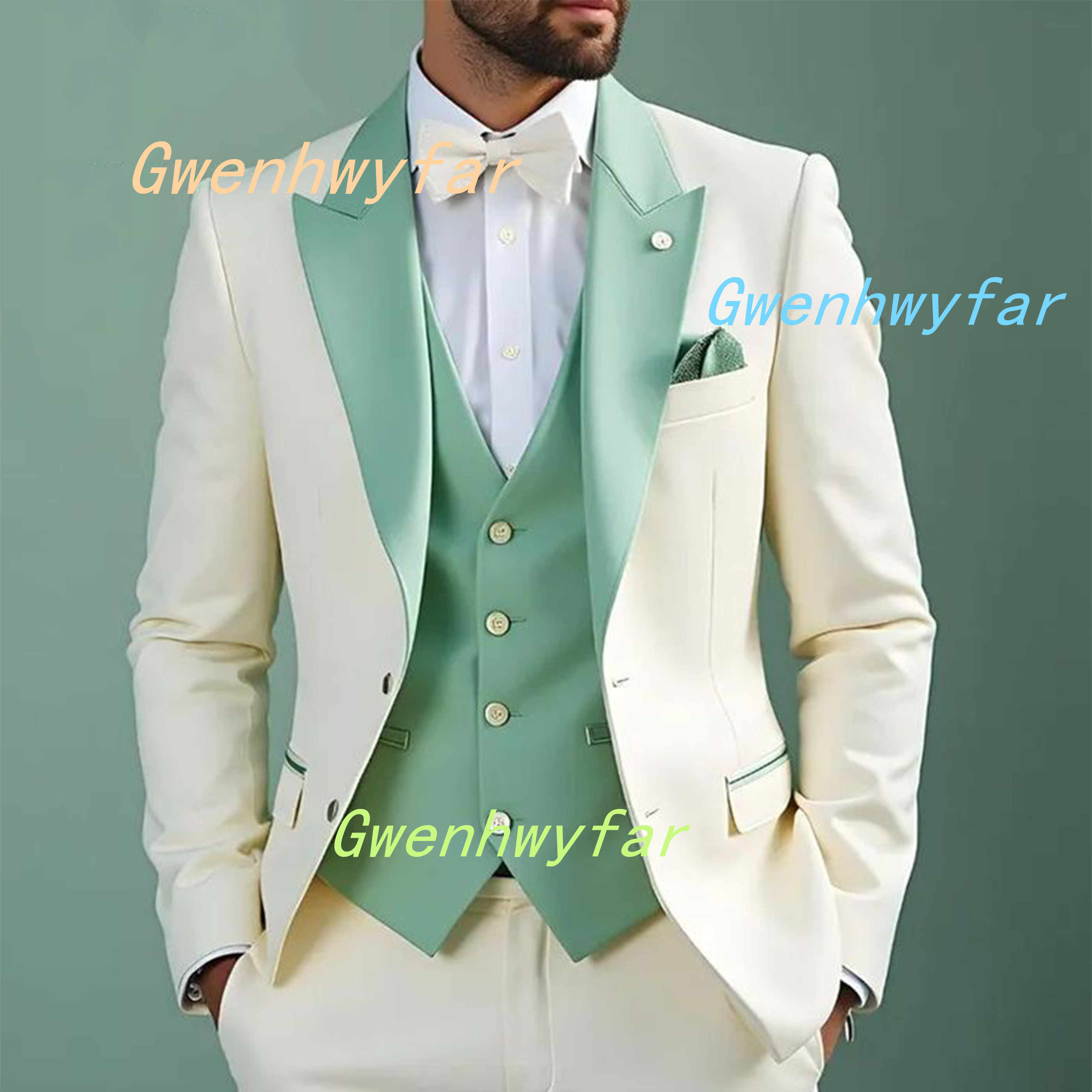 Men'S Fashion Light Jacket - Gwenhwyfar Modischer Cremefarbener Anzug mit Jacke