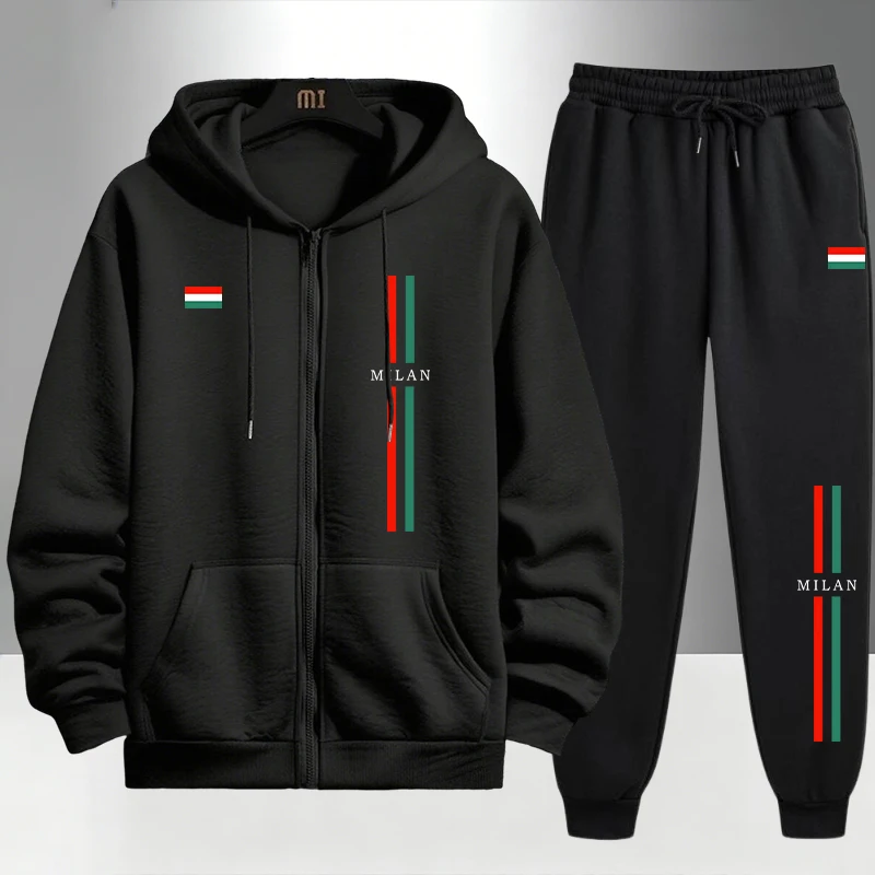Men'S Fashion Usa - 2026 Italien Bedrucktes Herren-Set Reißverschluss-Hoodie und