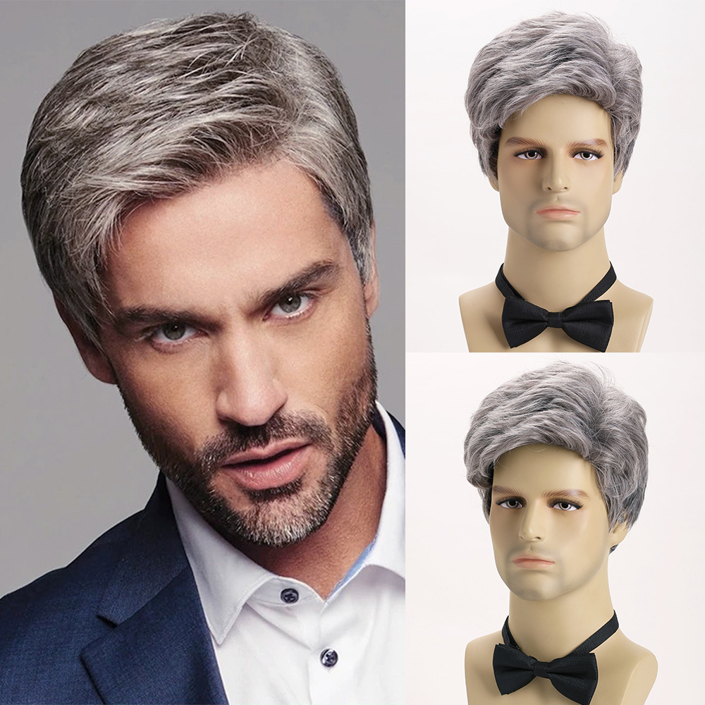 Men Fashion Hair Style - Synthetische silbergraue kurze Perücke für Herren,
