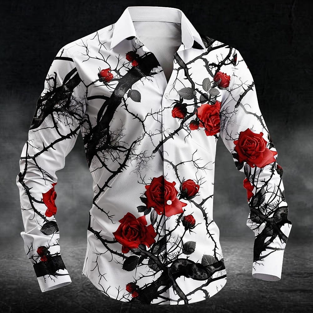 Men'S Fashion Rules - Modisches Pflaumenblütenmuster 3D-Druck Herren Langarmhemden Kunsthemd