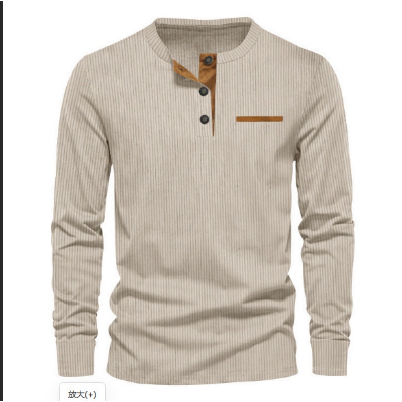 Men'S Fashion Rules - Herren-Cordhemd mit Henley-Ausschnitt und langen Ärmeln,