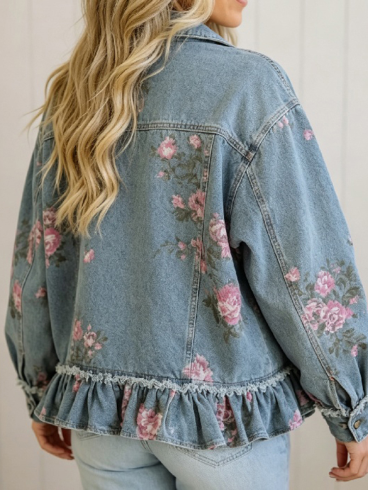 Damen-Jeanshemdjacke mit Blume – Denim Jacket Vintage Bewertung und Preis