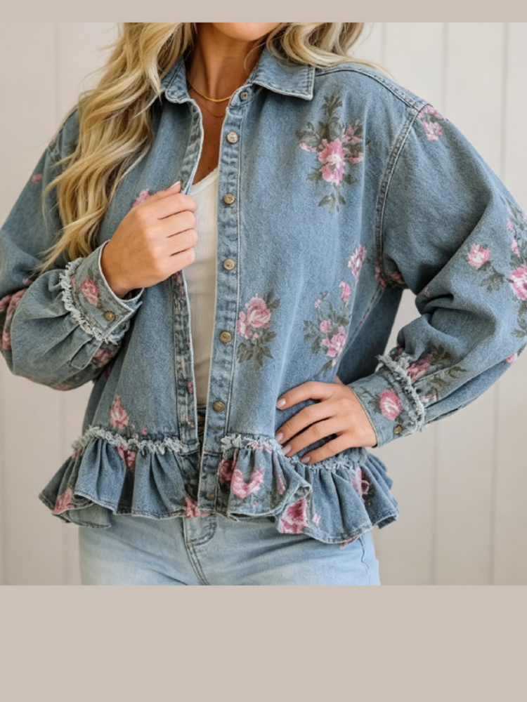 Damen-Jeanshemdjacke mit Blume – Denim Jacket Vintage Bewertung und Preis