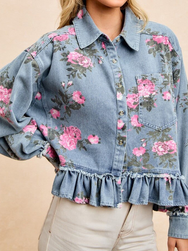 Damen-Jeanshemdjacke mit Blume – Denim Jacket Vintage Bewertung und Preis