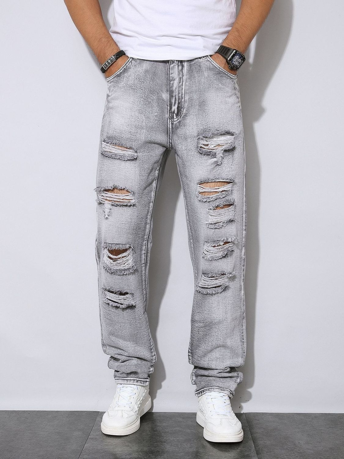 Herren Herbst-Winter Distresse – Men'S Fashion Grey Jeans Bewertung und Preis