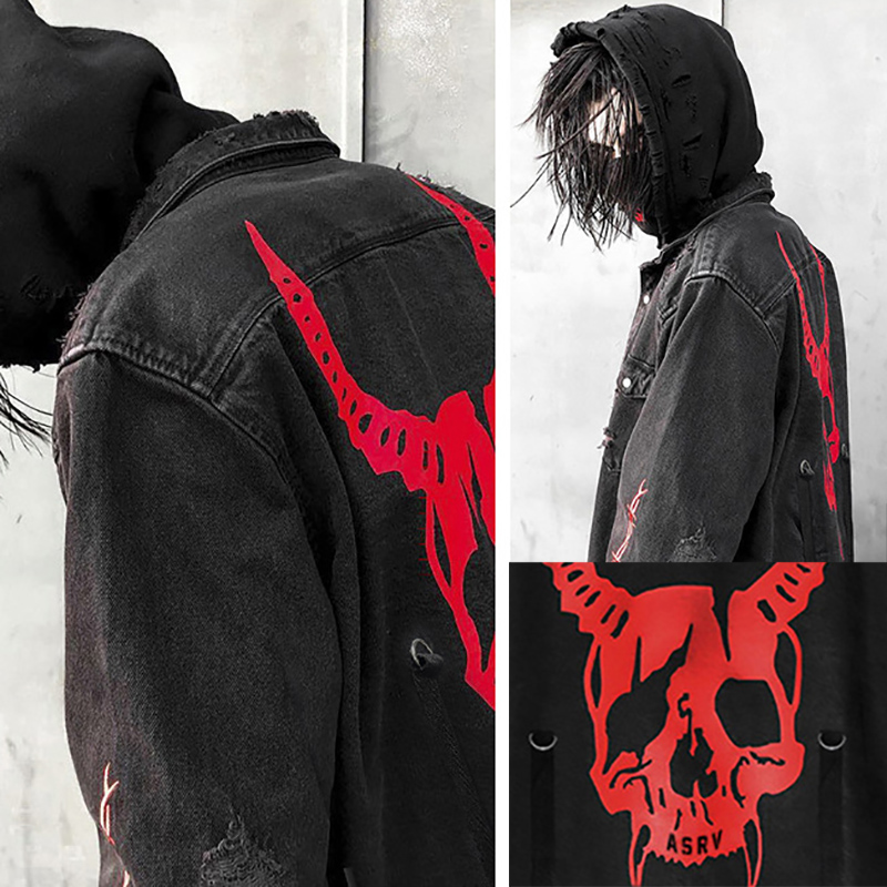 Schädel Druck Denim Jacke Herr – Denim Jacket Vintage Bewertung und Preis