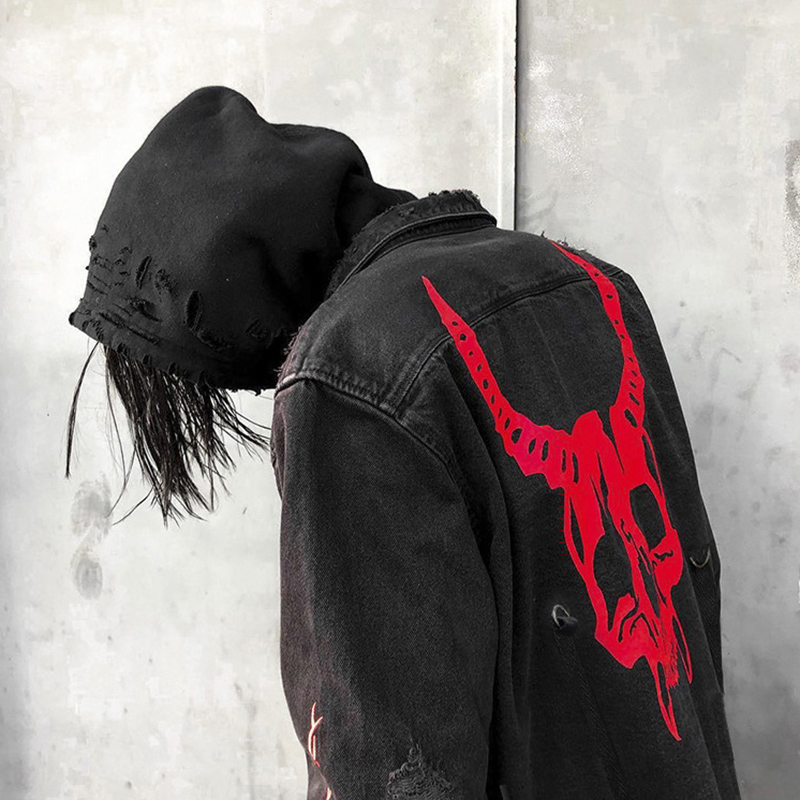 Schädel Druck Denim Jacke Herr – Denim Jacket Vintage Bewertung und Preis